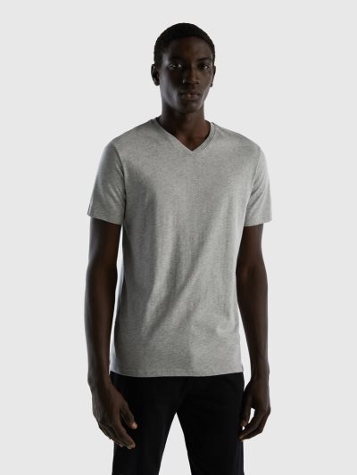 Men's Benetton Long Fiber Cotton Short Sleeve T-shirts Light Grey | NZ326767