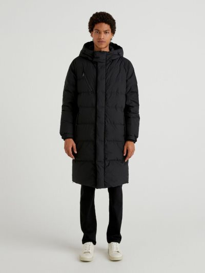 Men's Benetton Long Puffer Recycled Feathers Jackets Black | NZ559951