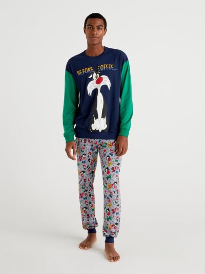 Men's Benetton Long Sylvester Pyjamas Warm Cotton Vest Multi-color | NZ349510