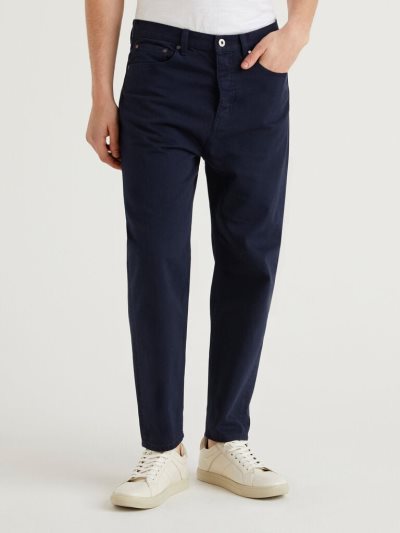 Men's Benetton Loose Fit Cotton Trousers Dark Blue | NZ236247