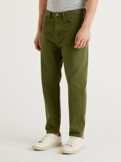 Men's Benetton Loose Fit Cotton Trousers Military Green | NZ625396