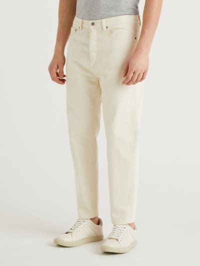Men's Benetton Loose Fit Cotton Trousers Creamy White | NZ682089