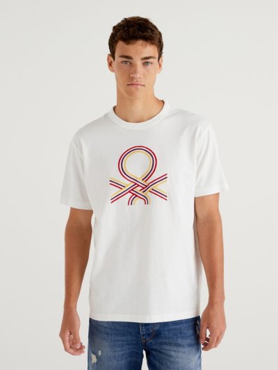 Men's Benetton Multicolored Logo Embroidery Short Sleeve T-shirts White | NZ527527