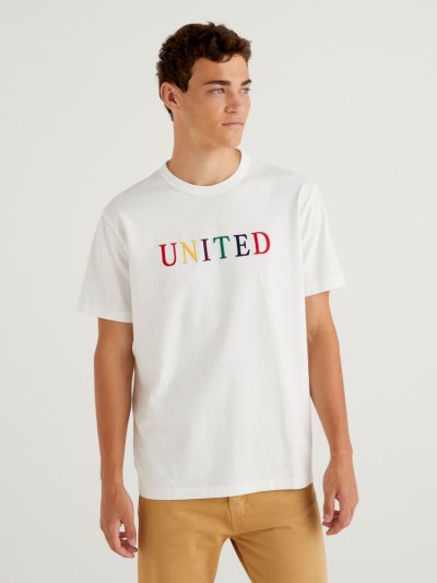 Men's Benetton Multicolored Logo Embroidery Short Sleeve T-shirts White | NZ937506