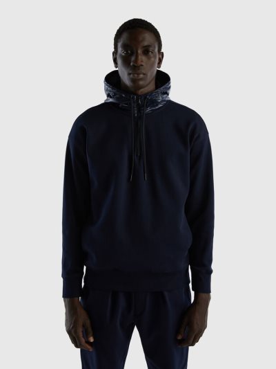 Men's Benetton Nylon Hoodie Dark Blue | NZ901952