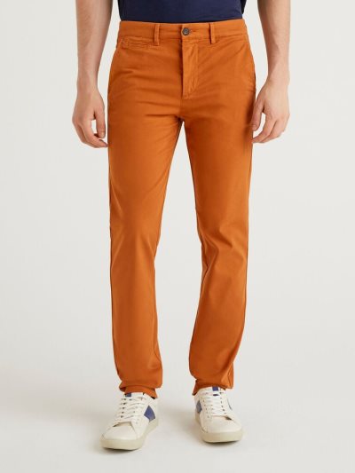 Men's Benetton Orange Slim Fit Chinos Burnt | NZ550801
