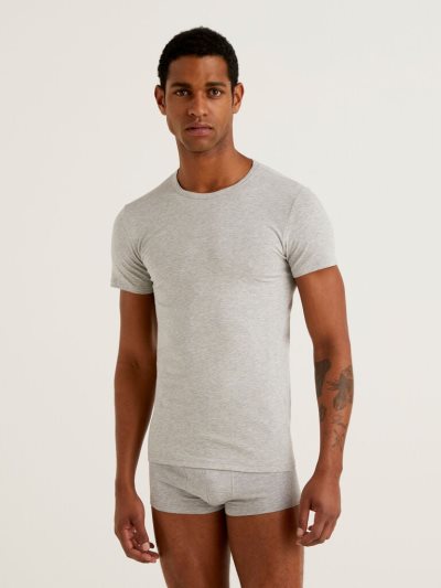 Men's Benetton Organic Stretch Cotton T Shirts Light Grey | NZ010047