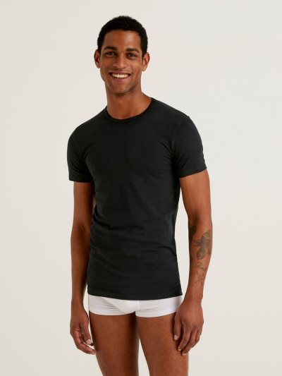 Men's Benetton Organic Stretch Cotton T Shirts Black | NZ506778
