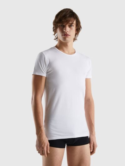 Men's Benetton Organic Stretch Cotton T Shirts White | NZ665799
