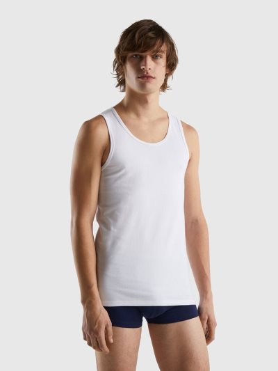Men's Benetton Organic Stretch Cotton Tanks White | NZ374179