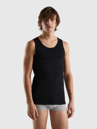 Men's Benetton Organic Stretch Cotton Tanks Black | NZ880976