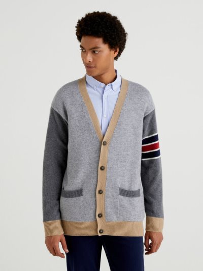 Men's Benetton Oversized College-style Cardigan Grey | NZ170790