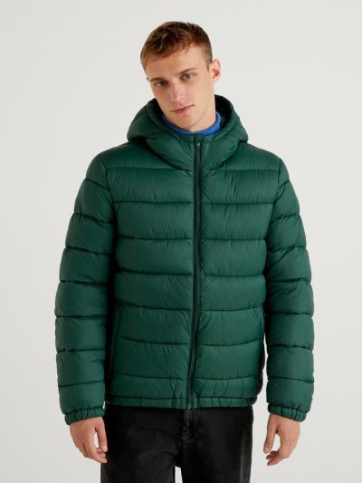 Men's Benetton Padded 3d Wadding Puffer Jackets Dark Green | NZ109624