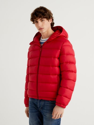 Men's Benetton Padded 3d Wadding Puffer Jackets Red | NZ419504