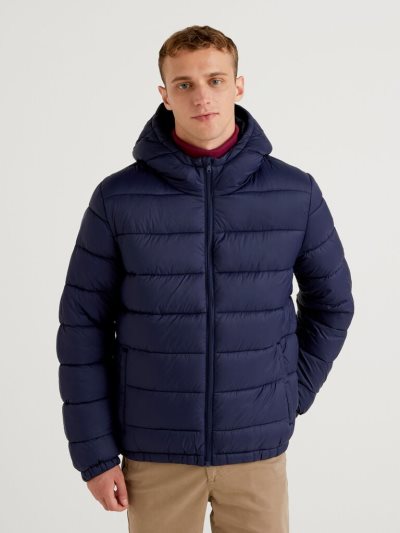 Men's Benetton Padded 3d Wadding Puffer Jackets Dark Blue | NZ422348