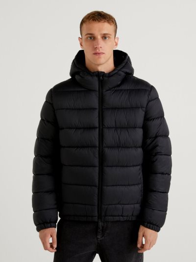 Men's Benetton Padded 3d Wadding Puffer Jackets Black | NZ743675