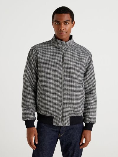 Men's Benetton Padded Houndstooth Light Jackets Dark Grey | NZ546724