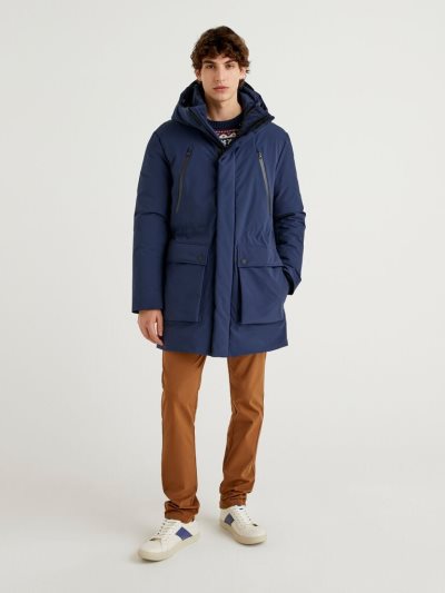 Men's Benetton Padded "Rain Defender" Parka Coats Dark Blue | NZ334522