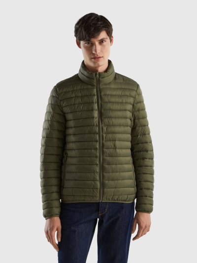 Men's Benetton Padded Recycled Wadding Puffer Jackets Green | NZ076071