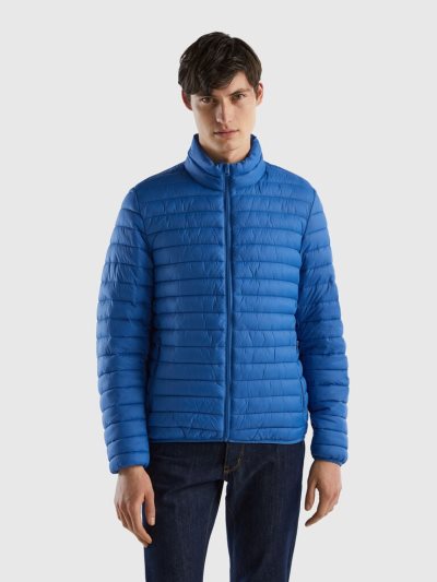 Men's Benetton Padded Recycled Wadding Puffer Jackets Light Blue | NZ399728