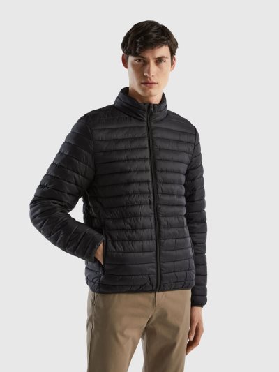 Men's Benetton Padded Recycled Wadding Puffer Jackets Black | NZ523328
