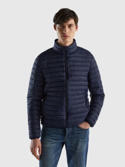 Men's Benetton Padded Recycled Wadding Puffer Jackets Dark Blue | NZ701748