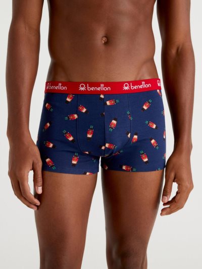 Men's Benetton Patterned Stretch Cotton Boxers Dark Blue | NZ917135