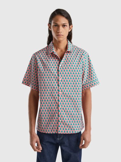Men's Benetton Pear Pattern Shirts Pink | NZ558715