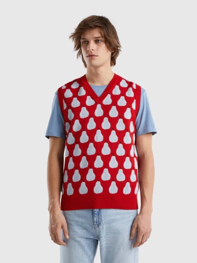 Men's Benetton Pear Pattern Vest Red | NZ456887