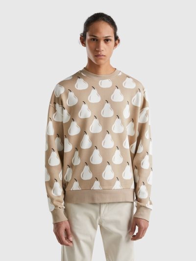 Men's Benetton Pear Print Sweatshirt Beige | NZ990104