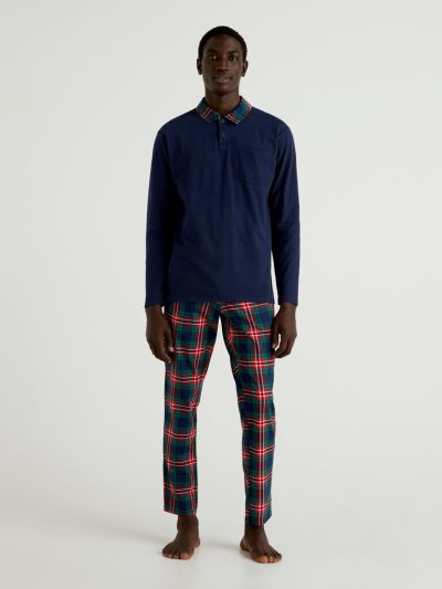 Men's Benetton Polo Top Pyjamas Dark Blue | NZ528278