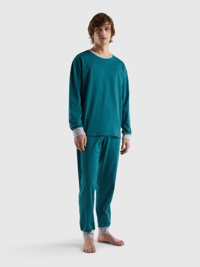 Men's Benetton Pouch 100% Cotton Pyjamas Dark Green | NZ546241