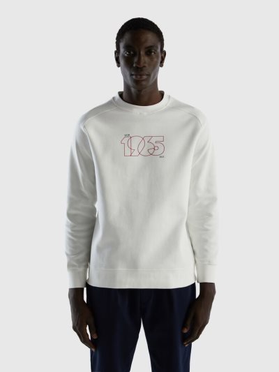 Men's Benetton Print Cotton Blend Sweatshirt Creamy White | NZ034616