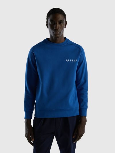 Men's Benetton Print Cotton Blend Sweatshirt Bright Blue | NZ332394