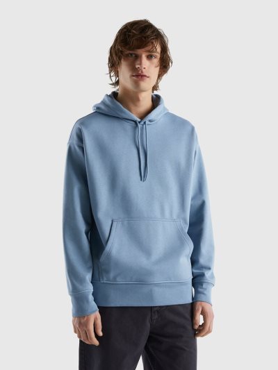 Men's Benetton Printed Hoodie Air Force Blue | NZ169394