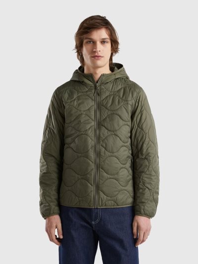 Men's Benetton Puffer Recycled Wadding Puffer Jackets Military Green | NZ614082