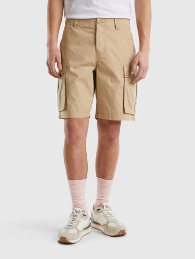 Men's Benetton Pure Cotton Cargo Bermudas Beige | NZ848910