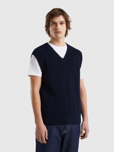 Men's Benetton Pure Cotton Vest Dark Blue | NZ086687