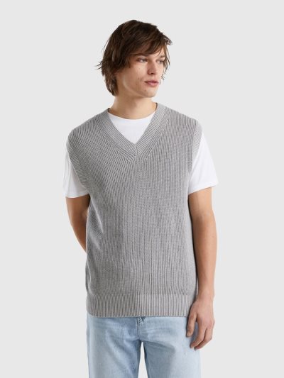 Men's Benetton Pure Cotton Vest Light Grey | NZ546242