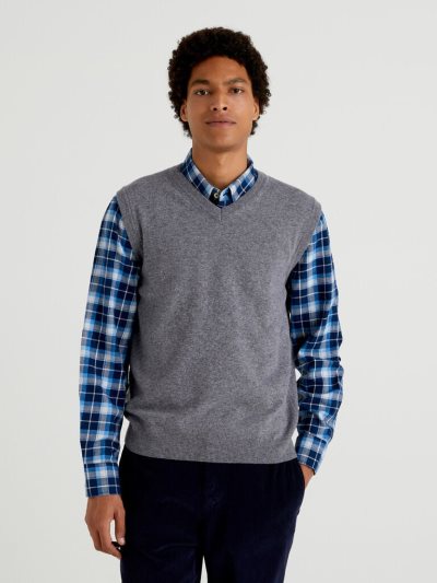Men's Benetton Pure Merino Wool Vest Dark Grey | NZ867444