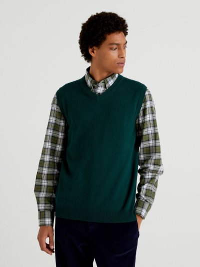Men's Benetton Pure Merino Wool Vest Teal | NZ809223