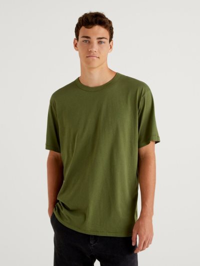 Men's Benetton Pure Organic Cotton Short Sleeve T-shirts Military Green | NZ118647