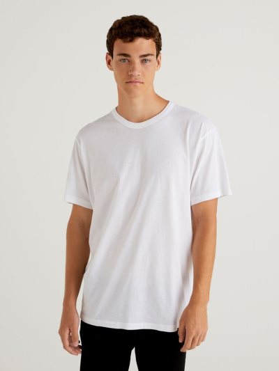 Men's Benetton Pure Organic Cotton Short Sleeve T-shirts White | NZ140036