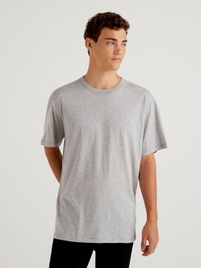 Men's Benetton Pure Organic Cotton Short Sleeve T-shirts Grey | NZ225581