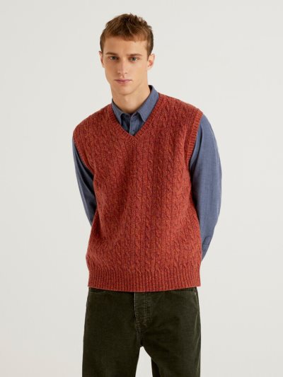 Men's Benetton Pure Shetland Wool Vest Red | NZ184668