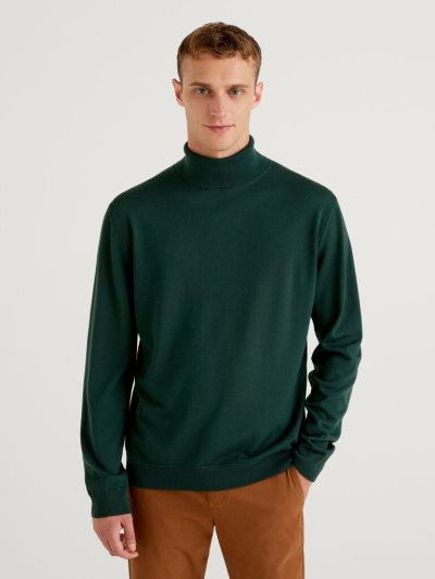 Men's Benetton Pure Virgin Wool Turtleneck High Neck Sweaters Dark Grey | NZ833588