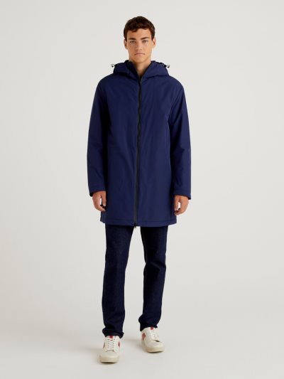 Men's Benetton Rain Defender Hood Padded Jackets Dark Blue | NZ095222