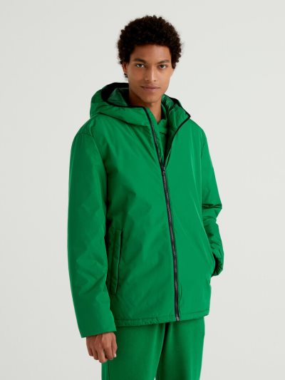 Men's Benetton Rain Defender Hooded Light Jackets Green | NZ249999