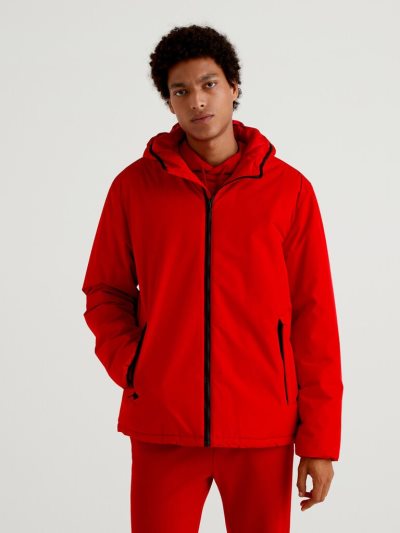 Men's Benetton Rain Defender Hooded Light Jackets Red | NZ788589