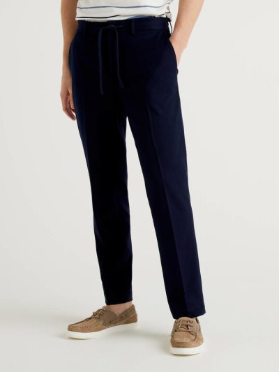 Men's Benetton Regular Fit Drawstring Trousers Dark Blue | NZ863221